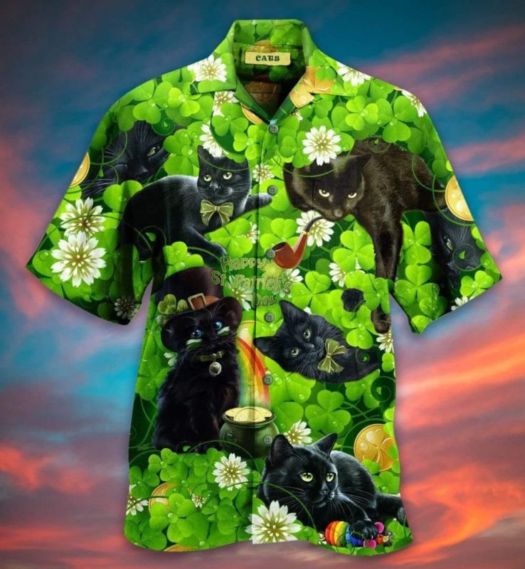 Irish Black Cat So Cute St Patrick’S Day Hawaiian Shirt