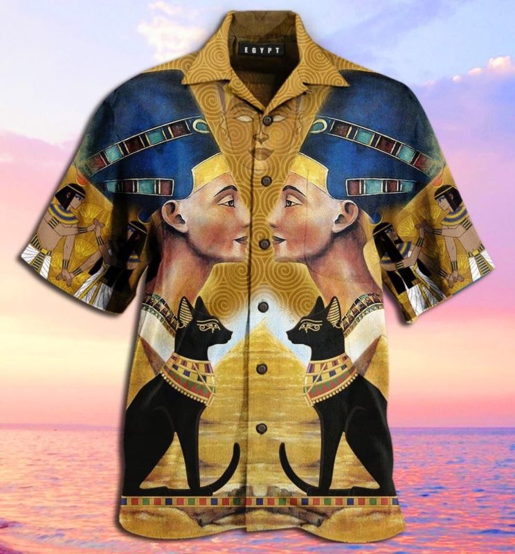 King And Black Cat Egypt 3D Print Hawaiian Shirt