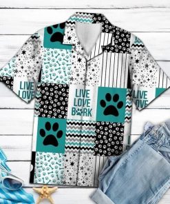 Live Love Bark Dog Tropical Short Sleeve Button Up