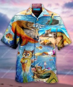 Mermaid Off Duty Cat Aloha Shirt