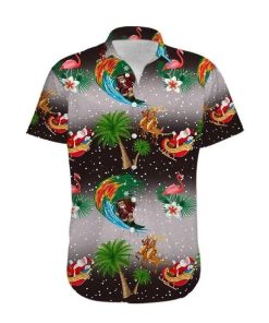 Merry Christmas Santa Claus And Flamingo Hawaiian Shirt