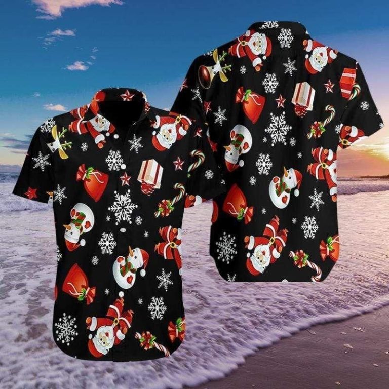 Merry Christmas So Cute Santa Snowman Short Sleeve Button Up