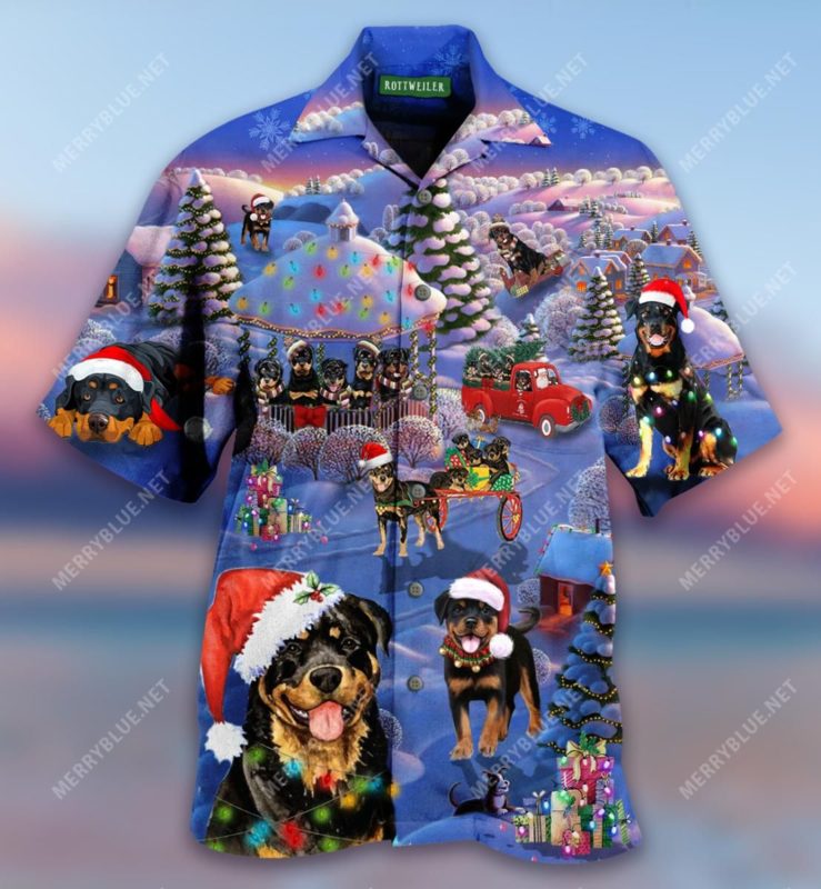 Merry Rottweiler Christmas 3D Print Hawaiian Shirt
