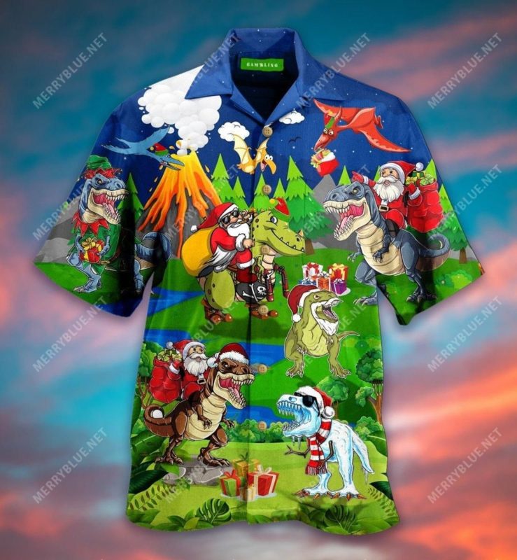 Merry Xmas Dinosaur Aloha Shirt