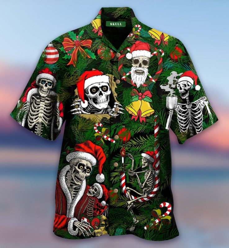 Merry Xmas Skulls Aloha Shirt