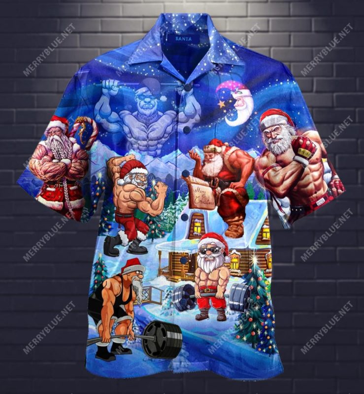 No Lift No Gift Christmas Workout Santa Muscle Aloha Shirt