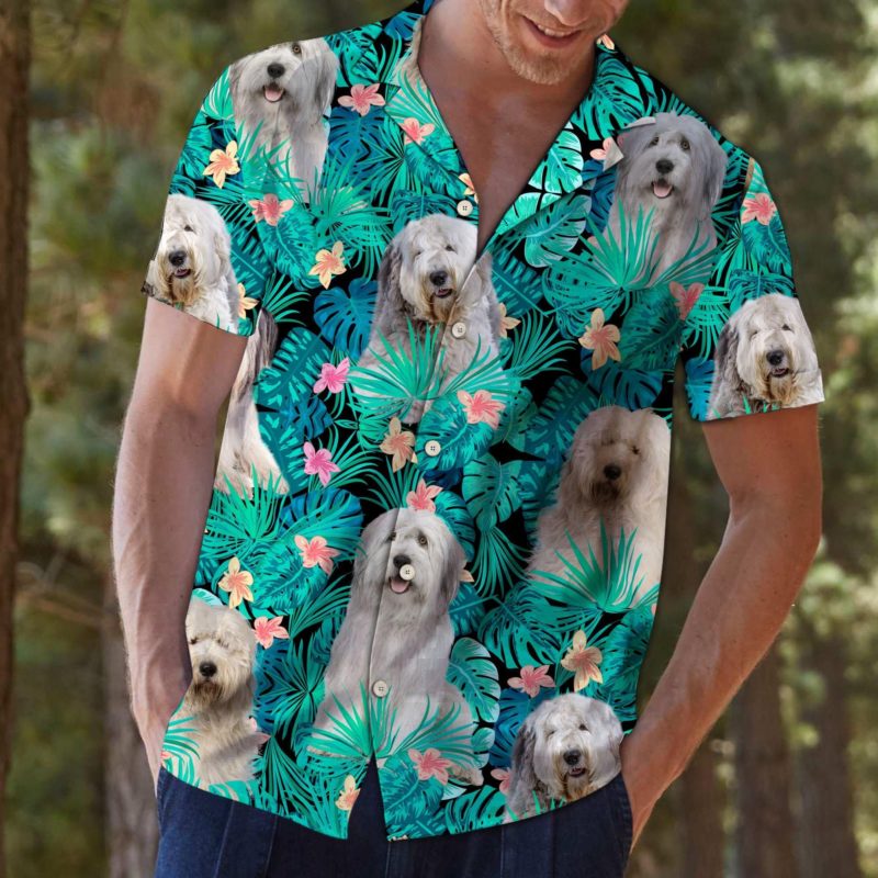 Old English Sheepdog Tropical Casual Button-Up Shirt