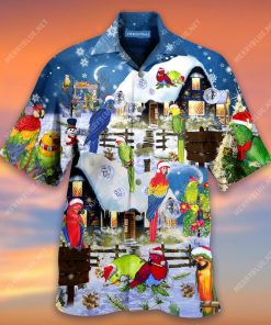 Parrots Merry Xmas Short Sleeve Button Up