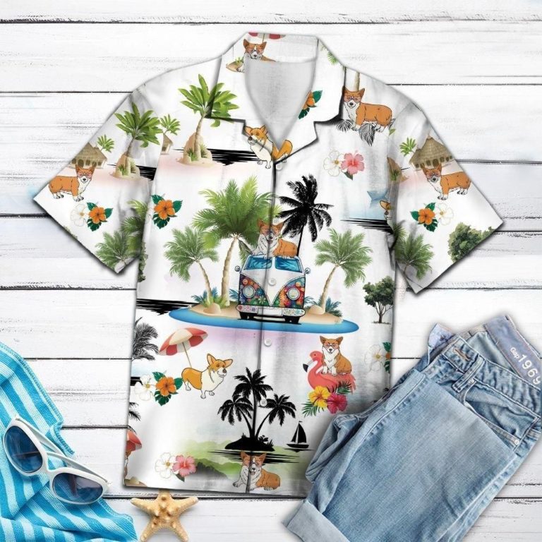 Pembroke Welsh Corgi Vacation Aloha Shirt