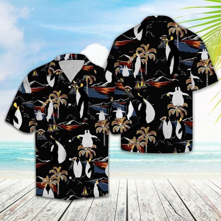 Penguin On Vacation Casual Button-Up Shirt