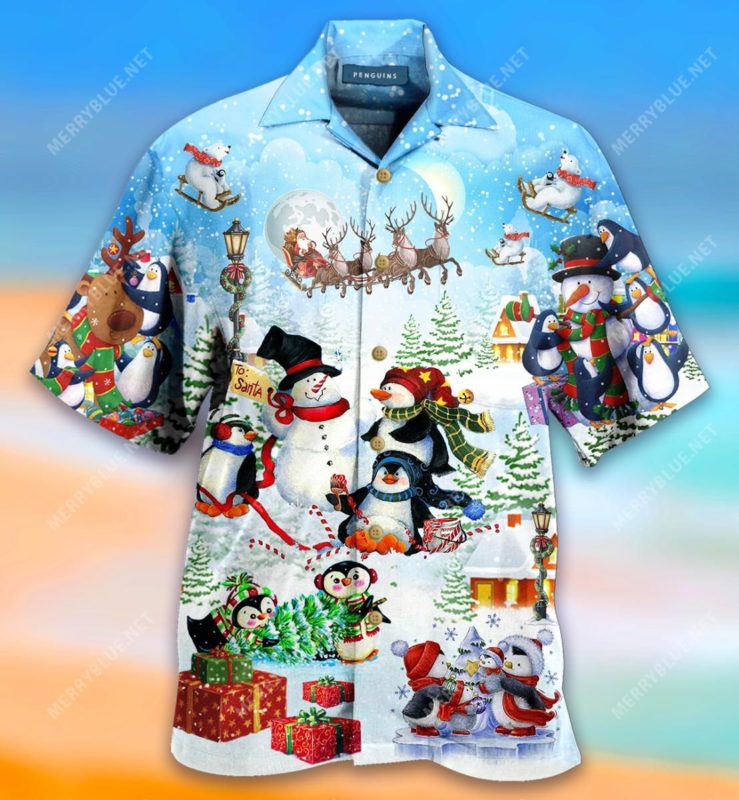 Penguins Merry Christmas 3D Print Hawaiian Shirt
