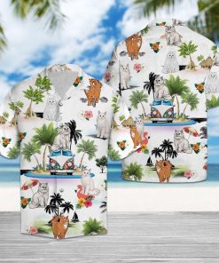 Persian Cat Vacation Short Sleeve Button Up