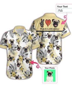 Photo And Name Peace Love Dog Short Sleeve Button Up