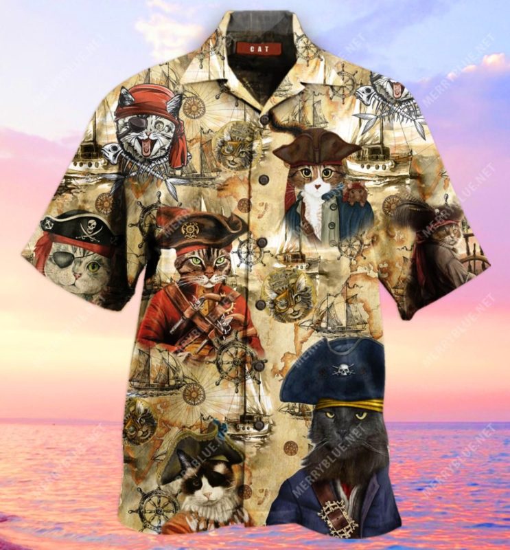 Pirate Cat In The Evolution 3D Print Hawaiian Shirt