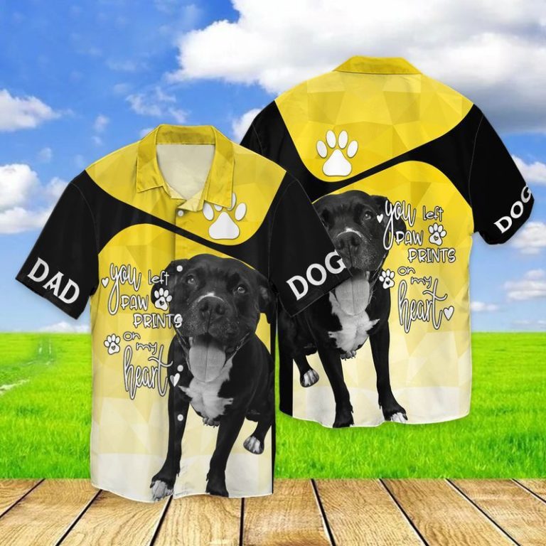 Pit Bull Dog You Left Paw Prints On My Heart Casual Button-Up Shirt