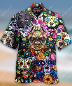 Pit Bulls Dogs Flower 3D Print Hawaiian Shirt