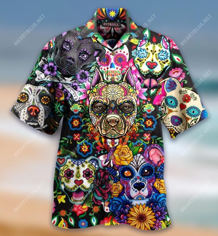 Pit Bulls Dogs Flower 3D Print Hawaiian Shirt