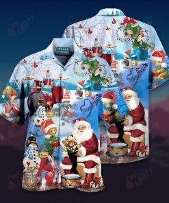Playing Drums On Christmas Hawaiian Shirt