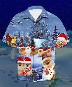 Pomeranian Christmas Short Sleeve Button Up