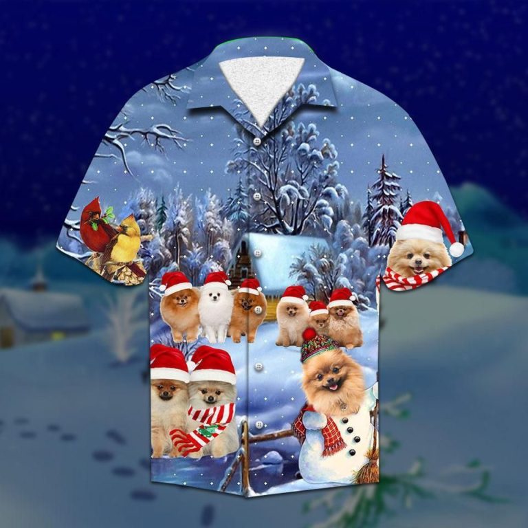 Pomeranian Christmas Short Sleeve Button Up
