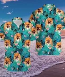 Pomeranian Dog Tropical Full Printing Casual Button-Up Shirt