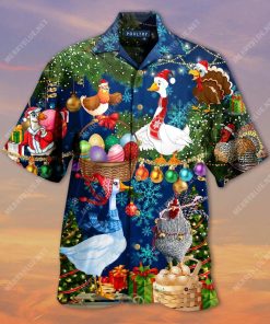 Poultry Merry Christmas Short Sleeve Button Up
