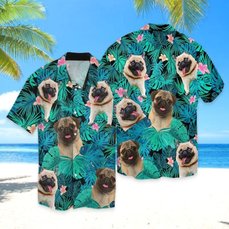Pug Dog Short Sleeve Button Up