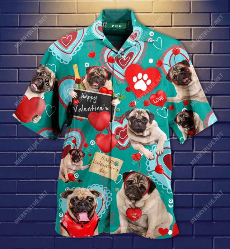 Pug Happy Valentine’S Day Short Sleeve Button Up