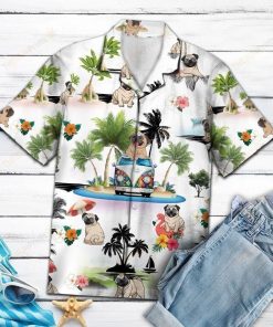 Pug Vacation Short Sleeve Button Up