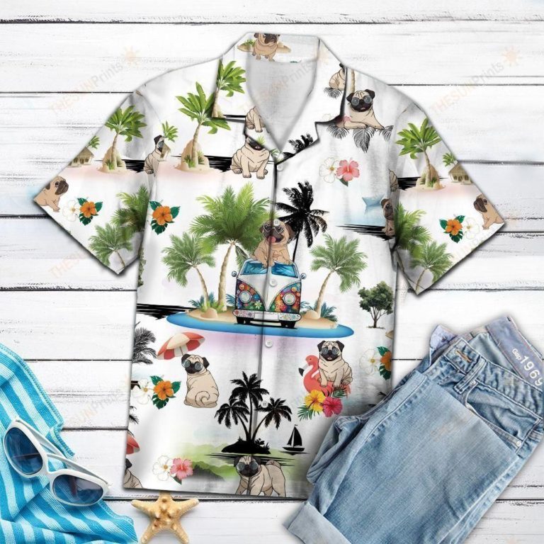 Pug Vacation Short Sleeve Button Up