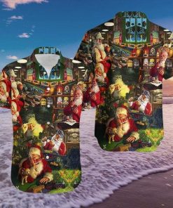 Santa Claus Playing Toy Train Merry Christmas Aloha Shirt