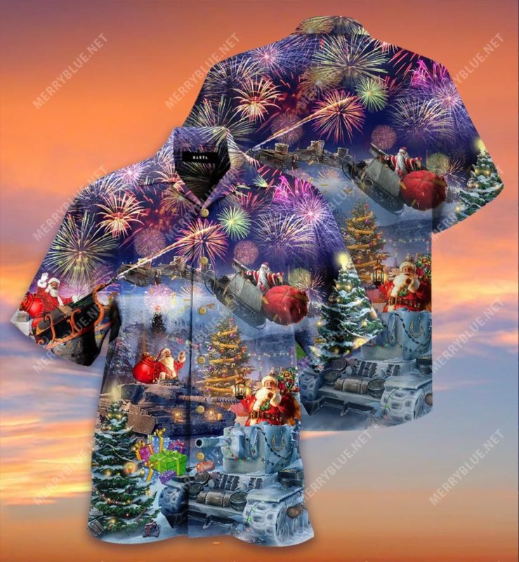 Santa Claus Rides Tank To Come Christmas Hawaiian Shirt