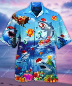 Santa Shark Christmas 3D Print Hawaiian Shirt