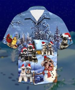 Schnauzer Christmas Short Sleeve Button Up