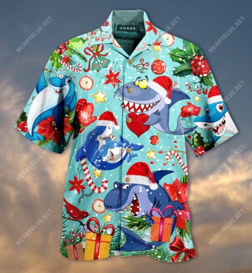 Sharks Give Christmas Gifts Casual Button-Up Shirt | RobinPlaceFabrics ...