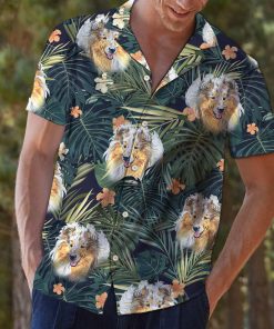 Shetland Sheepdog Tropical Plants 3D Print Hawaiian Shirt