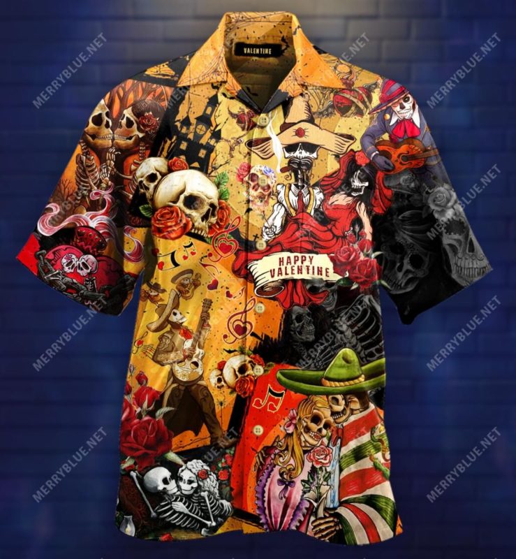 Skull Happy Valentine Day 3D Print Hawaiian Shirt