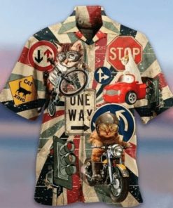 Super Cool Driving Cat Vintage 3D Print Hawaiian Shirt