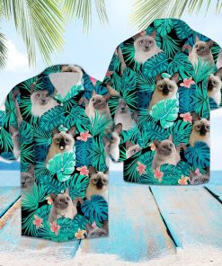 Thai Cat Green Tropical Hawaiian Shirt