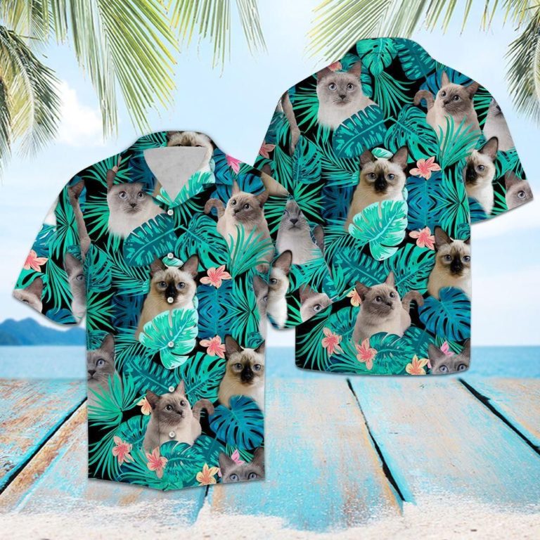 Thai Cat Green Tropical Hawaiian Shirt