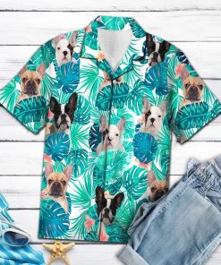 Tropical French Bulldog Casual Button-Up Shirt