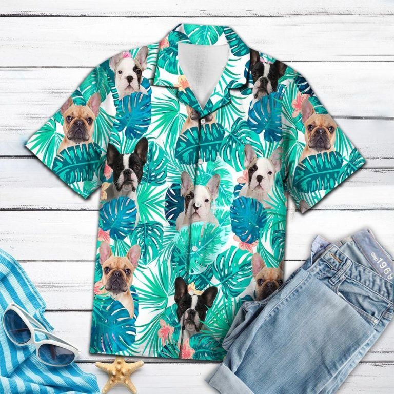 Tropical French Bulldog Casual Button-Up Shirt