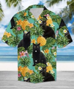 Tropical Pineapple Black Cat Hawaiian Shirt
