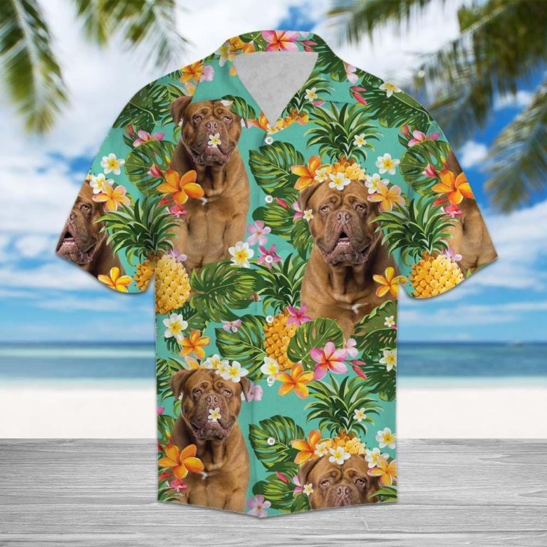 Tropical Pineapple Dogue De Bordeaux Short Sleeve Button Up