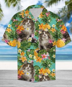 Tropical Pineapple Norwegian Forest Cat 3D Print Hawaiian Shirt Tropical Pineapple Norwegian Forest Cat 3D Print Hawaiian Shirt