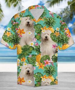Tropical Pineapple Old English Sheepdog Short Sleeve Button Up