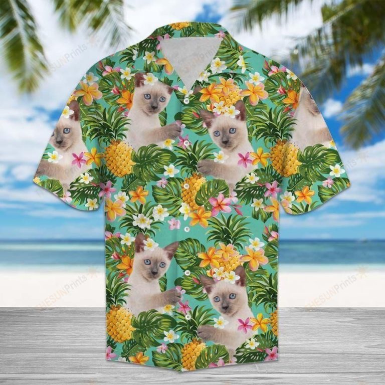 Tropical Pineapple Thai Cat Casual Button-Up Shirt
