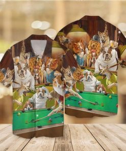 Vintage Dogs Playing Pool Short Sleeve Button Up Vintage Dogs Playing Pool Short Sleeve Button Up