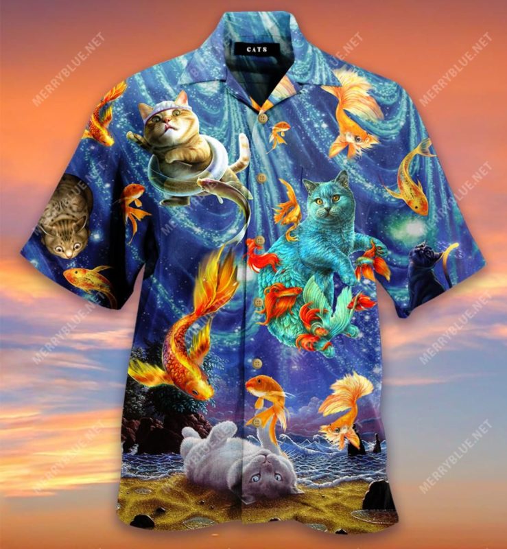 What Do Cats Dream About Playing With Big Goldfish 3D Print Hawaiian Shirt