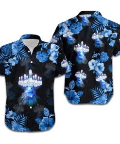 Aloha Bowling Neon Blue Tropical Floral Tropical Button Down Shirt